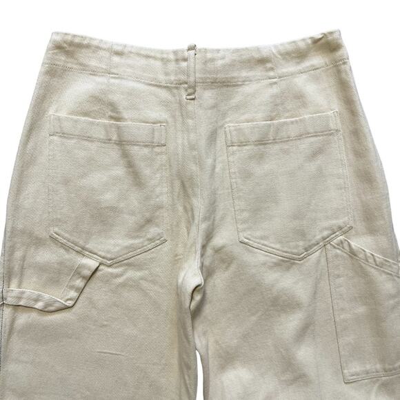 NWT ZARA Wide Leg Rolled Cuff Carpenter Jeans in Eggshell SZ M - Picture 4 of 9